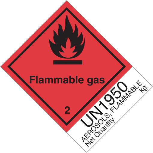 Etichetta  2.1  Flammable gas con UN 1950 Aerosols