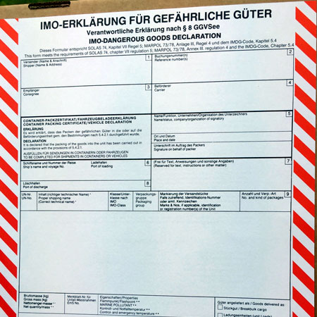 IMO Dangerous Goods Declaration - Erklrung fr gefhrliche Gter