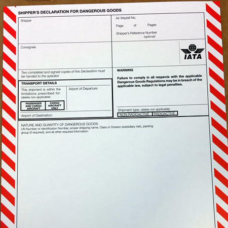 1A  IATA Shipper\'s Declaration for Dangerous Goods - Computerized completion