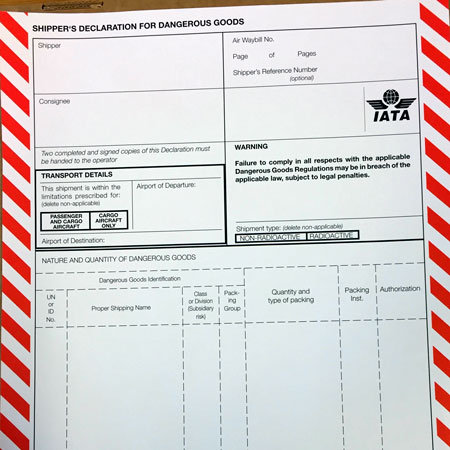 IATA Shipper\'s Declaration for Dangerous Goods (1B)